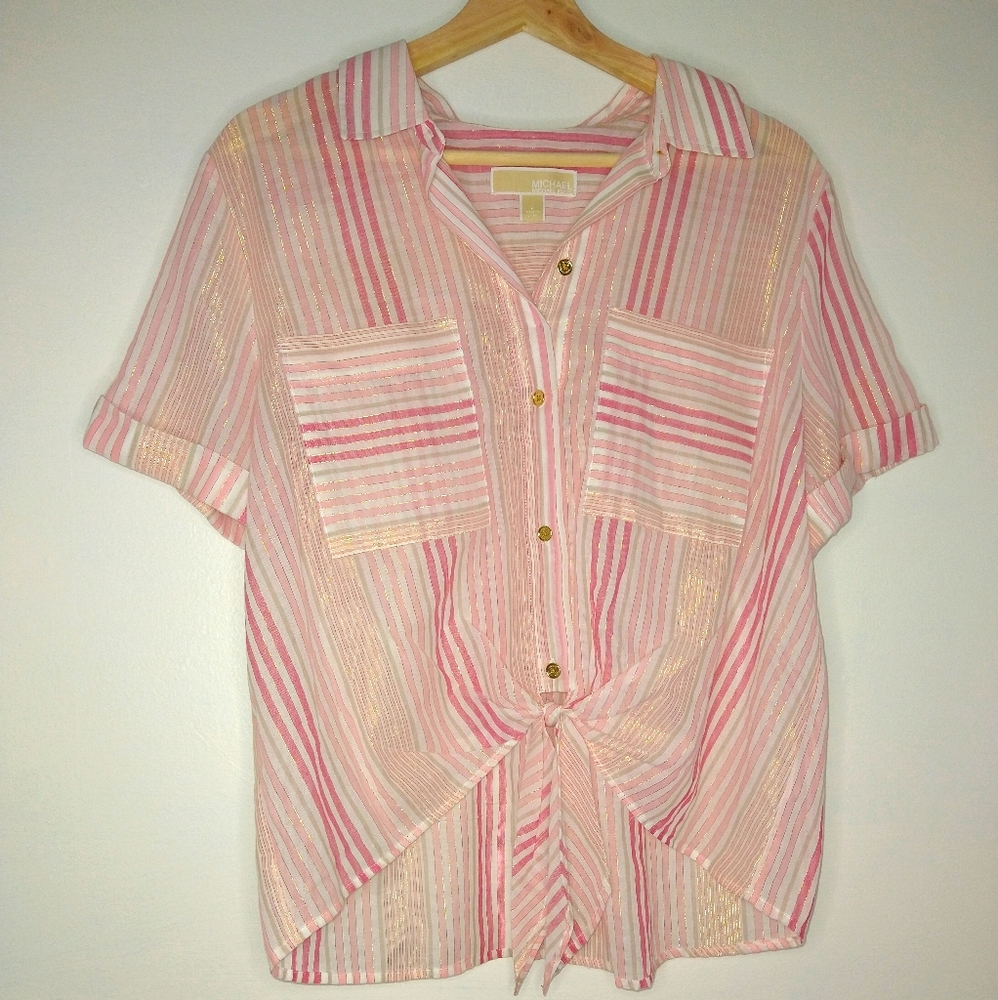 Michael by Michael Kors L Striped Short Sleeve Top